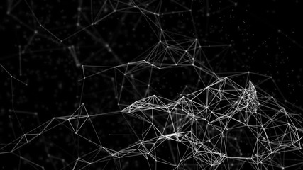 Poster - Traveling through a plexus structure with complex organic motion. Abstract advanced science, engineering and technology motion background. Depth of field settings. 3D rendering.