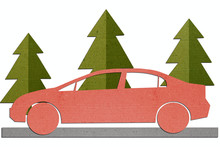Car On Timber Road / Illustration With Scene Of The Car On Timber Road In Style Applique From Paperboard