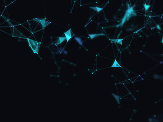 Poster - Abstract 3d technology futuristic geometrical and science neon visualization. Plexus digital wallpaper. Business concept. Big data and artificial intelligence. Rendering computer virtual reality