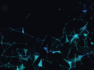 Poster - Abstract 3d technology futuristic geometrical and science neon visualization. Plexus digital wallpaper. Business concept. Big data and artificial intelligence. Rendering computer virtual reality