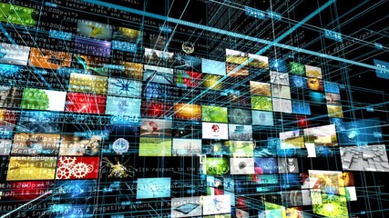 Poster - animated small rectangles forming a wall. abstract data, computer and technology theme. computer scr
