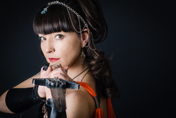 Customized model as a roman soldier in studio with black background