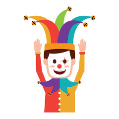 Poster - cartoon man with clown mask jester hat funny