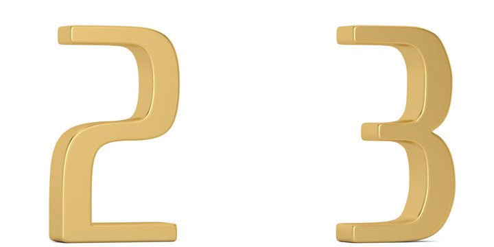 Gold metal numeral isolated on white background 3D illustration.