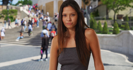 Wall Mural - Beautiful smiling tourist woman standing near the Spanish Steps in Rome Italy