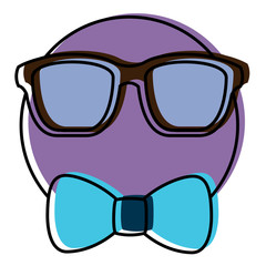 Sticker - emoticon glasses and bow tie retro style