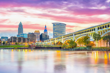 View Of Downtown Cleveland Skyline In Ohio USA