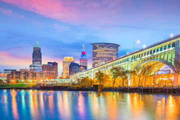 Fototapete - View of downtown Cleveland skyline in Ohio USA