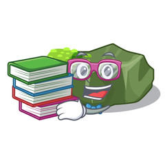 Poster - Student with book green rock moss isolated on cartoon