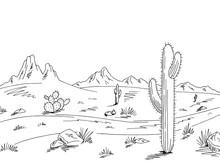 Prairie Road Graphic Black White Desert Landscape Sketch Illustration Vector