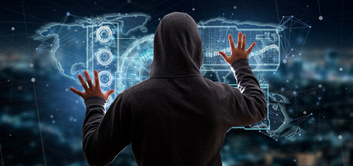 Poster - Hacker Man holding a Technology interface 3d rendering