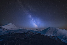 Vibrant Milky Way Composite Image Over Landscape Of Mount Snowdon And Other Peaks In Snowdonia National Park