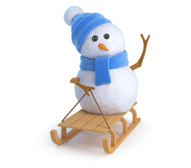 Fototapete - Vector 3d Snowman waves from his sledge