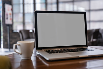 Poster - mock up Using laptop with blank screen computer modern