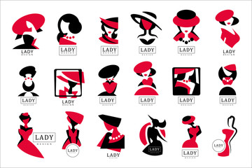 Sticker - Lady logo design set, vector Illustrations for fashion boutique, womens clothing store, shop, beauty salon, cosmetic