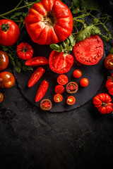 Wall Mural - Cutting red tomatoes composition