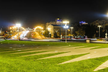 Poster - Moscow, Russia - September, 6, 2018: night traffic in Moscow, Russia