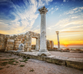 Crimea, Chersonese antique landmark evening view, hdr effect