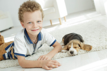 Wall Mural - Child with a dog 