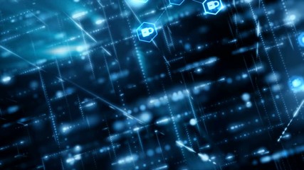 Poster - 4k network security concept abstract background lock pad in the hexagon shape with connection line p