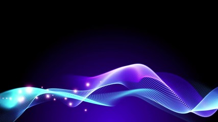 Poster - Blue and purple elegant abstract dynamic lines in motion with purple light particles. Technology, science and engineering theme. Abstract stylish wave animation. 3D rendering.