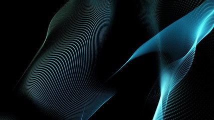 Poster - Seamless loop: Blue elegant dynamic abstract lines in motion. Computer, technology, engineering, business and office theme. Abstract stylish wave animation. Depth of field settings. 3D rendering.