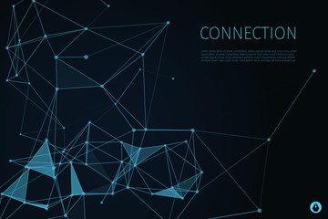 Poster - 3d abstract connection background and science color neon background with copy. Plexus digital wallpaper. Business presentation concept. Virtual reality and artificial intelligence. Vector illustration