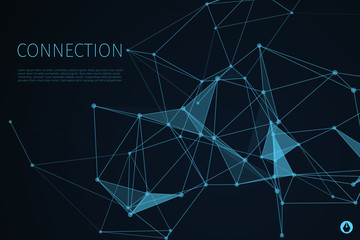 Poster - 3d abstract connection background and science color neon background with copy. Plexus digital wallpaper. Business presentation concept. Virtual reality and artificial intelligence. Vector illustration