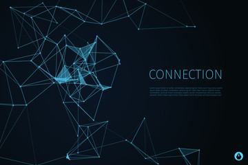 Poster - 3d abstract connection background and science color neon background with copy. Plexus digital wallpaper. Business presentation concept. Virtual reality and artificial intelligence. Vector illustration