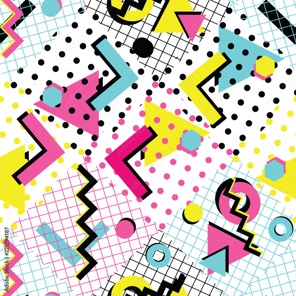Colorful abstract 80s style seamless pattern Stock Vector | Adobe Stock