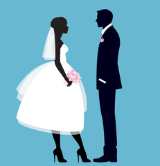 Canvas Print - The bride and groom in full length vector illustration