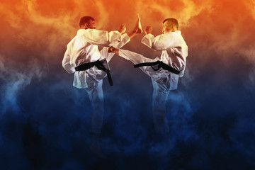 Wall Mural - Two male karate fighting