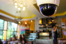 Closed-circuit Television, Security CCTV Camera Or Surveillance System In A Coffee Shop.