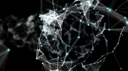Poster - Plexus fantasy abstract technology and engineering background. Depth of field settings. 3D rendering.