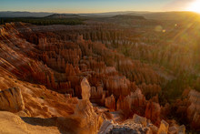 Sunrise With Sunflare At Bryce Canyon National Park In The Summer