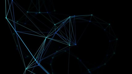 Poster - Seamless loop: Plexus lines and dots network rotating. Fantasy abstract technology, science and engineering motion background. Depth of field settings. 3d rendering.