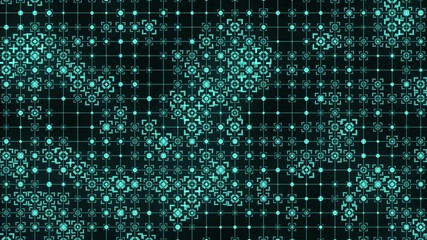Fototapete - Square Target Green Flickering Moving Particle On Grid Graphic Animation Background