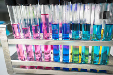 Test tubes with colorful chemicals