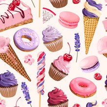 Seamless Pattern With Pink And Lilac Sweets