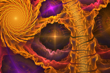 Poster - Abstrct Digital Artwork. The theme of the cosmos and the universe. The atmosphere of energy and motion. Technologies of fractal graphics.