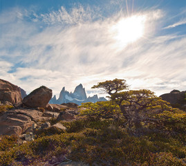 Wall Mural - Panoramic view FitzRoy peak, el Chalten, Patagonia, Argentina