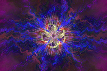 Poster - Abstrct Digital Artwork. The theme of the cosmos and the universe. Supernova explosion. Technologies of fractal graphics.