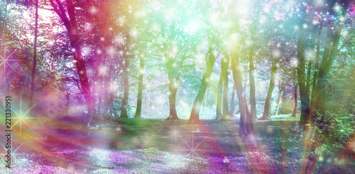 Fototapeta Supernatural Fantasy Woodland Scene - multicoloured row of trees with many white