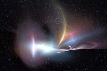 Poster - Abstrct Digital Artwork. The theme of the cosmos and the universe. Beautiful galaxy in the depths of space against a set of stars. Technologies of fractal graphics.