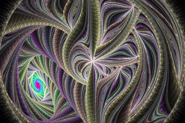 Poster - Abstrct Digital Artwork. Beautiful spiral and floral pattern. Technologies of fractal graphics and rendering.
