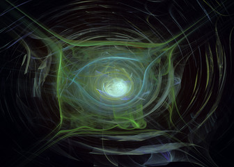 Poster - Abstrct Digital Artwork. The theme of the cosmos and the universe. The origin of life in interstellar space against the background of dark space. Technologies of fractal graphics.