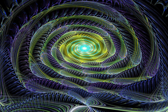 Abstrct Digital Artwork. Beautiful spiral and floral pattern. Technologies of fractal graphics and rendering.