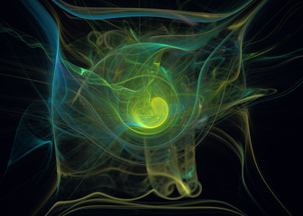 Poster - Abstrct Digital Artwork. The theme of the cosmos and the universe. The origin of life in interstellar space against the background of dark space. Technologies of fractal graphics.