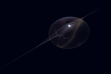 Poster - Abstrct Digital Artwork. The theme of the cosmos and the universe. Abstract space object in interstellar space against the background of dark space. Technologies of fractal graphics.