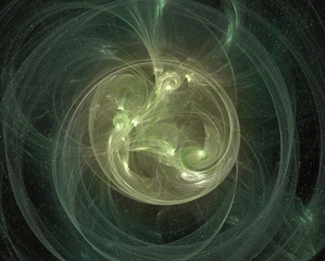 Poster - Abstrct Digital Artwork. The theme of the cosmos and the universe. Supernova explosion with Plasma filaments against the background of starry space. Technologies of fractal graphics.